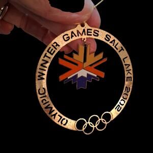 Vtg Salt Lake City Olympics Christmas Ornament 2002 Winter Games Gold Brass READ